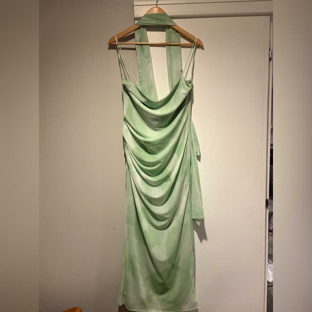 Zara Light Green dress with neck scarf